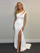 Simple White Mermaid One Shoulder Side Slit Long Prom Dresses,Evening Dreses,12904