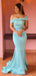 Sky Blue Mermaid Off Shoulder Cheap Long Bridesmaid Dresses,WG1278