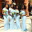 Sky Blue Mermaid One Shoulder Cheap Long Bridesmaid Dresses,WG1212