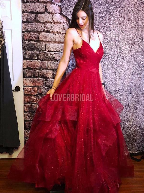 Spaghetti Straps Backless Ruffle  Evening Prom Dresses, Evening Party Prom Dresses, 12270