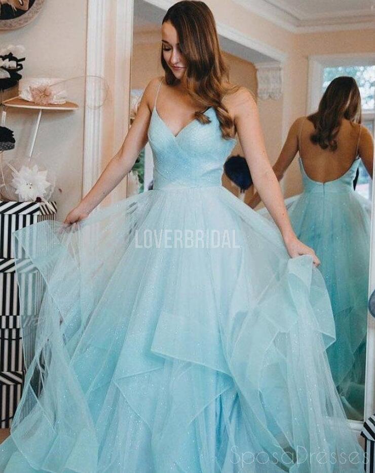 Spaghetti Straps Backless Ruffle  Evening Prom Dresses, Evening Party Prom Dresses, 12270