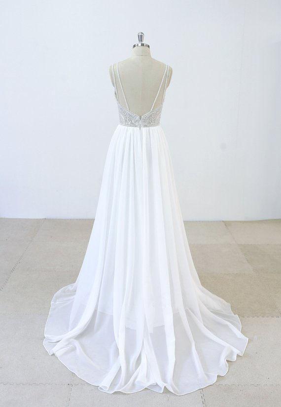 Spaghetti Straps Lace Beaded Cheap Beach Wedding Dresses Online, WD377