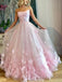 Spaghetti Straps Pink Handmade Flower Long Evening Prom Dresses, Evening Party Prom Dresses, 12161