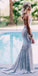 Spaghetti Straps Silver Mermaid Long Evening Prom Dresses, Evening Party Prom Dresses, 12214