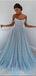 Sparkly A-line Blue Off Shoulder Cheap Prom Dresses Online,Dance Dresses,12390