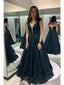 Sparkly Dusty Blue A-line V-neck Long Prom Dresses Online,Evening Party Dresses,12559