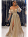 Sparkly Gold A-line High Slit Maxi Long Prom Dresses,Evening Dresses,12942
