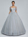 Sparkly Grey A-line Short Sleeves Cheap Long Prom Dresses,12857