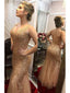 Sparkly Mermaid Gold Straps V-neck Long Prom Dresses Online,12434