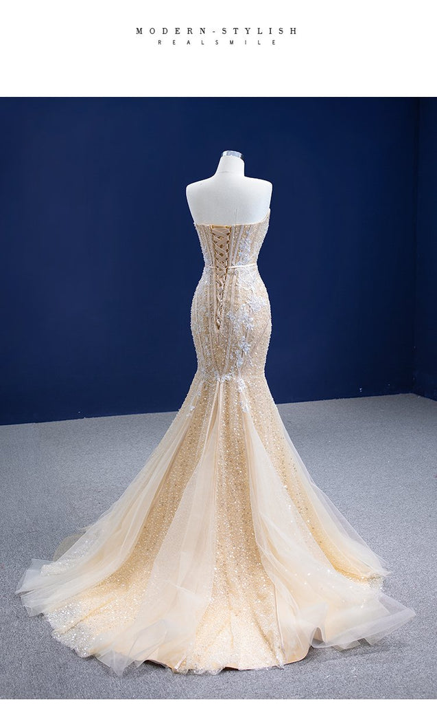 Sparkly Mermaid Sweetheart Champagne Gold Long Party Prom Dresses Online,12372