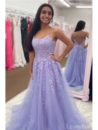 Sparkly Purple A-line Spaghetti Straps Backless Cheap Long Prom Dresses,12640