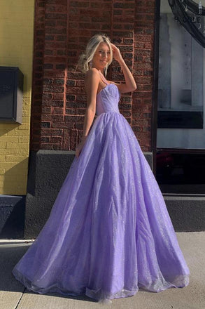 Sparkly Purple A-line Spaghetti Straps Cheap Long Prom Dresses Online,12501