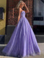 Sparkly Purple A-line Spaghetti Straps Cheap Long Prom Dresses Online,12501