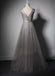 Sparkly V Neckline Gray Lace Evening Prom Dresses, Popular Lace Party Prom Dresses, Custom Long Prom Dresses, Cheap Formal Prom Dresses, 17182