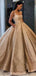 Square Neck Sequin Tulle Ball Gown Gold Evening Prom Dresses, Evening Party Prom Dresses, 12158