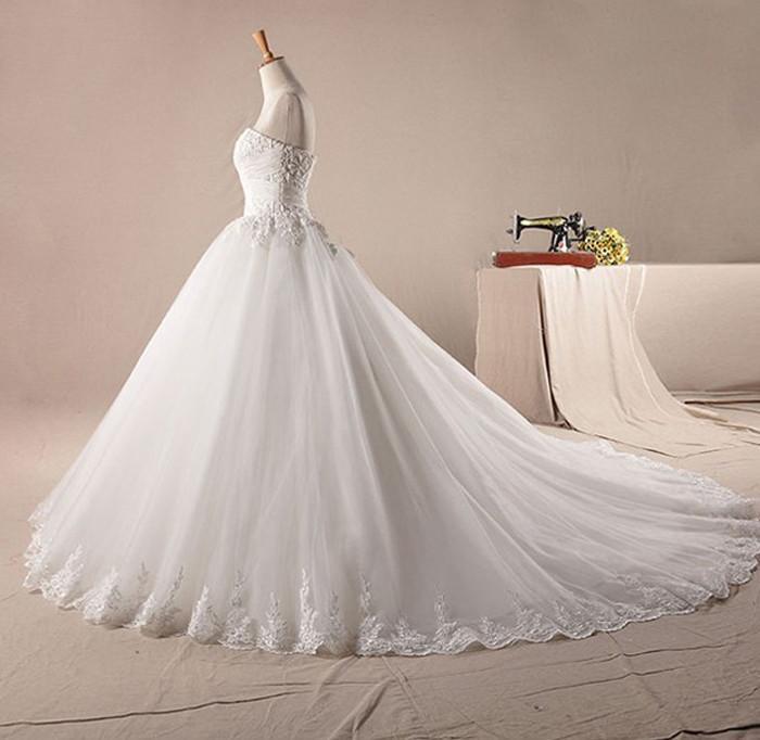 Strapless A line Lace Beaded A line Wedding Dresses, Custom Made Wedding Dresses, Cheap Wedding Gowns, WD215