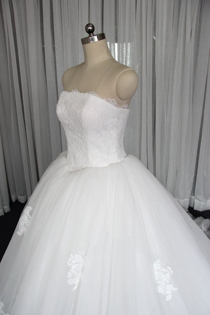 Strapless A line Tulle Wedding Dresses, Custom Made Long Wedding Gown, Cheap Wedding Gowns, WD200