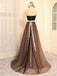 Strapless Sweetheart Beaded Belt A line Brown Long Evening Prom Dresses, Popular Cheap Long Party Prom Dresses, 17259