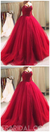 Sweetheart Beaded Burgundy Ball Gown Long Evening Prom Dresses, Cheap Sweet 16 Dresses, 18423