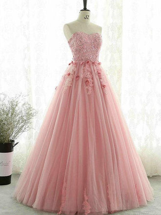 Sweetheart Blush Pink Lace Evening Prom Dresses, Sweet 16 Dresses, 17491