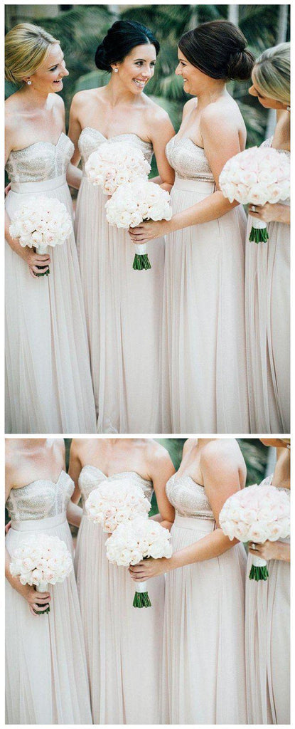 Sweetheart Champagne Chiffon Cheap Long Bridesmaid Dresses Online, WG255