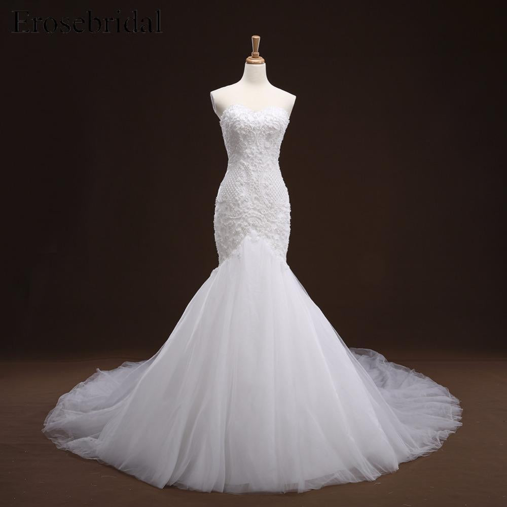 Sweetheart Neckline Mermaid Lace Long Tail Luxurious Wedding Bridal Dresses, Custom Made Wedding Dresses, Affordable Wedding Bridal Gowns, WD246