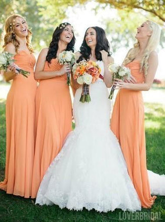Sweetheart Peach Chiffon Cheap Long Cheap Bridesmaid Dresses Online, WG620