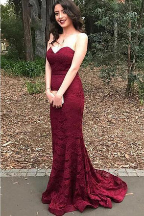 Sweetheart Red Lace Mermaid Evening Prom Dresses, 2017 Long Party Prom Dress, Custom Long Prom Dresses, Cheap Formal Prom Dresses, 17087