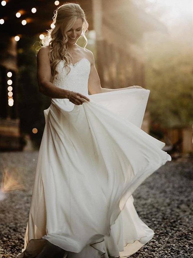 Sweetheart Side Slit Chiffon Beach Wedding Dresses, Cheap Wedding Gown, WD687