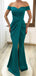 Teal Mermaid Off Shoulder Side Slit Cheap Long Bridesmaid Dresses,WG1281
