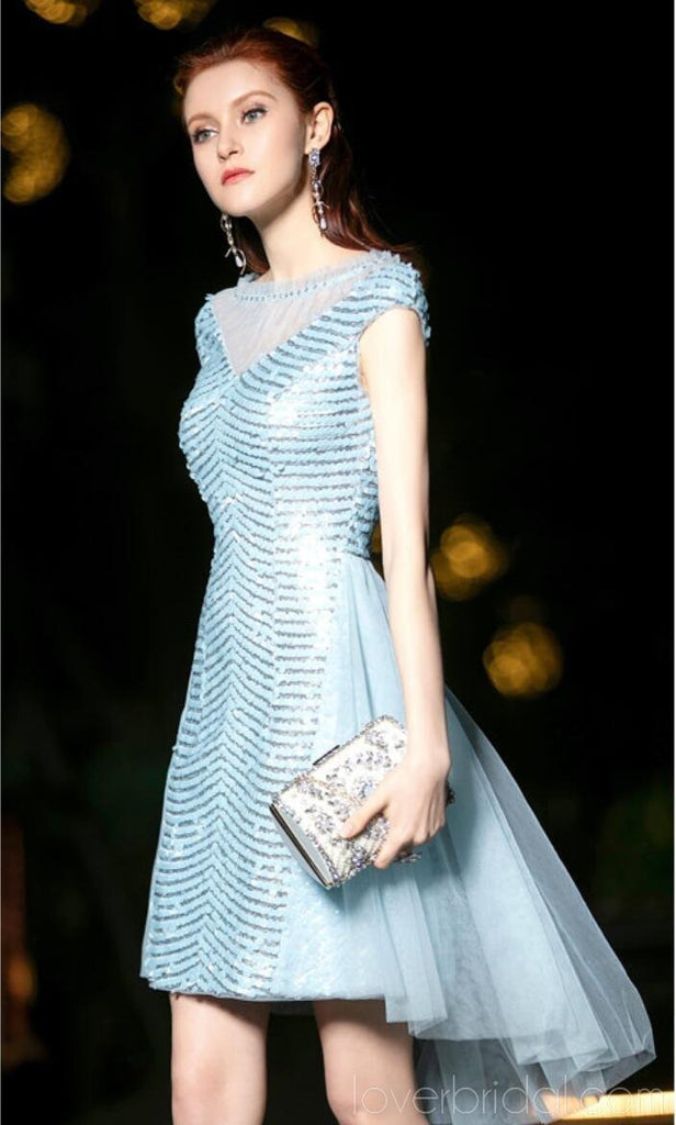 Tiffany Blue Sequin Cap-Sleeves Cheap Homecoming Dresses Online, Cheap Short Prom Dresses, CM765