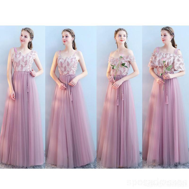 Tulle Pink Long Mismatched Unique Cheap Bridesmaid Dresses Online, WG512