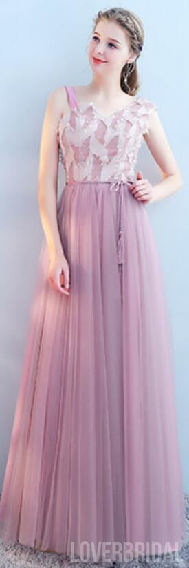 Tulle Pink Long Mismatched Unique Cheap Bridesmaid Dresses Online, WG512