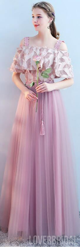 Tulle Pink Long Mismatched Unique Cheap Bridesmaid Dresses Online, WG512