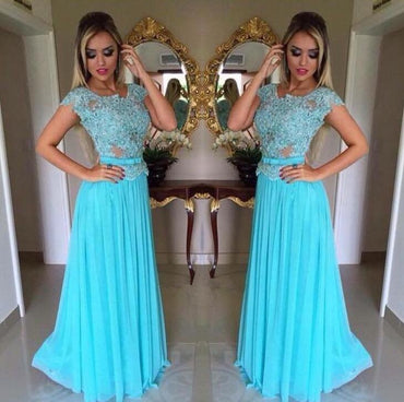 Turquoise Cap Sleeve  Evening Prom Dresses, Sexy See Through Party Prom Dress, Custom Long Prom Dress, Cheap Party Prom Dress, Formal Prom Dress, 17029
