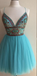 Turquoise Heavily Beaded Tulle Short Homecoming Prom Dresses, Affordable Short Party Prom Sweet 16 Dresses, Perfect Homecoming Cocktail Dresses, CM360