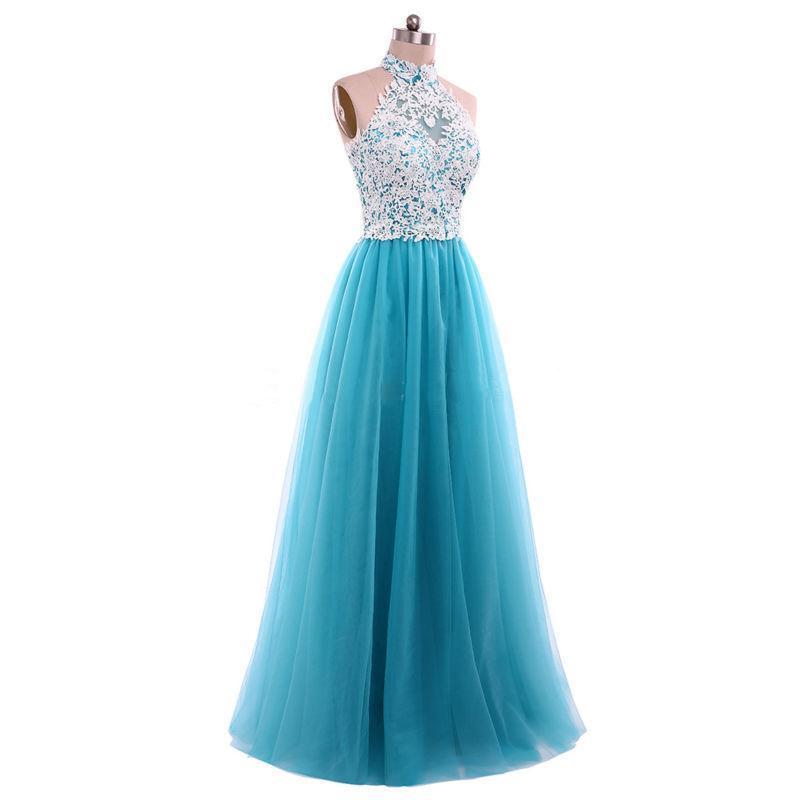 Turquoise Tulle Lace A line Evening Prom Dresses, Popular Unique Party Prom Dress, Custom Long Prom Dresses, Cheap Formal Prom Dresses, 17175