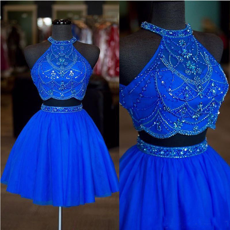 Two Pieces Blue Homecoming Dresses,Cheap Short Prom Dresses,CM899