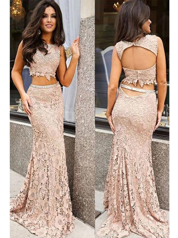 Two Pieces Pink Mermaid Open Back Party Prom Dresses, Dance Dresses 2021,Prom Dresses Stores,12337