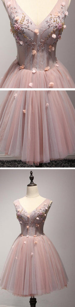 Two Strapless V Neckline Blush Pink Beaded Homecoming Prom Dresses, Affordable Short Party Corset Back Prom Dresses, Perfect Homecoming Dresses, CM226