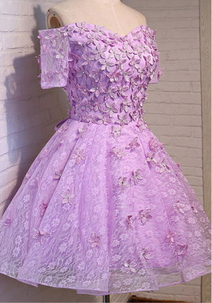 Two Straps Lilac Lace Beaded See Through Homecoming Prom Dresses, Affordable Short Party Prom Dresses, Perfect Homecoming Dresses, CM299