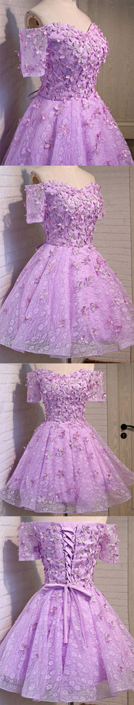 Two Straps Lilac Lace Beaded See Through Homecoming Prom Dresses, Affordable Short Party Prom Dresses, Perfect Homecoming Dresses, CM299