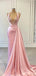 Unique Mermaid Pink Halter V-neck Cheap Long Prom Dresses Online,12487