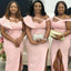 Unique Mismatched Sheath Pink V-neck Side Slit Cheap Bridesmaid Dresses Gown Online, WG863