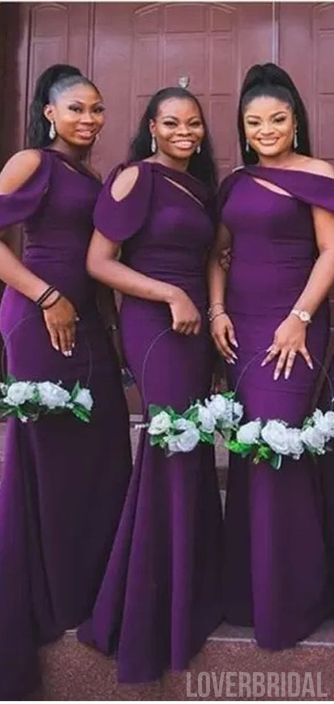 Unique Purple Mermaid One Shoulder Cheap Long Bridesmaid Dresses Online,WG1005