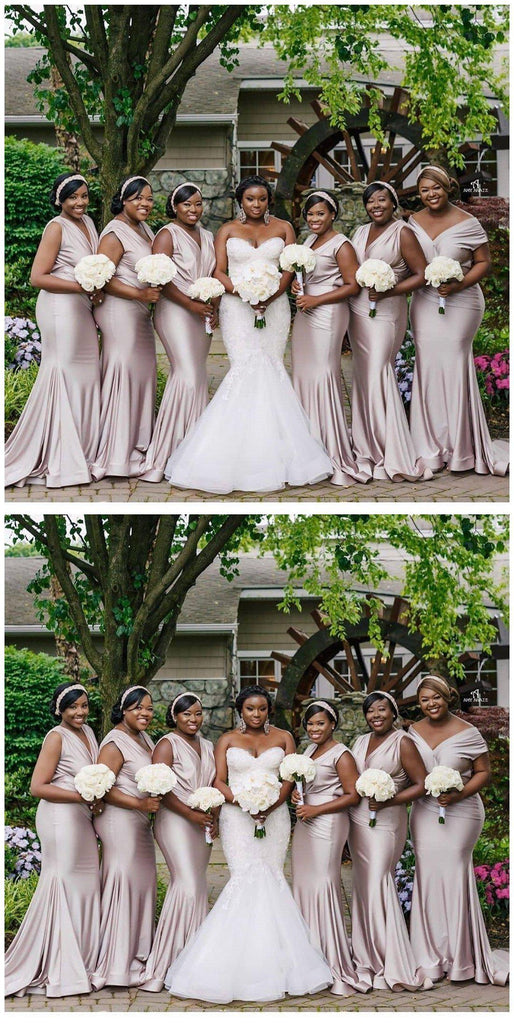 V Neck Dusty Pink Mermaid Long Cheap Bridesmaid Dresses Online, WG655