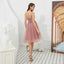 V Neck Dusty Pink Tulle Beaded Short Homecoming Dresses Online, Cheap Short Prom Dresses, CM845