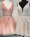 V Neck Lace Beaded Belt Cheap Homecoming Dresses Online, Cheap Short Prom Dresses, CM817