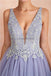 V Neck Lilac Lace Beaded A-line Long Evening Prom Dresses, Evening Party Prom Dresses, 12133