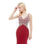 V Neck Red Mermaid Beaded Evening Prom Dresses, Evening Party Prom Dresses, 12055